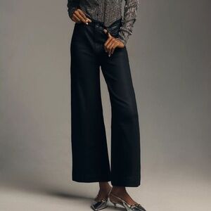 PAIGE Anessa Coated High-Rise Crop Wide-Leg Jeans Sz 32